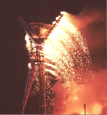 The fireworks moved down the arm and up the body.